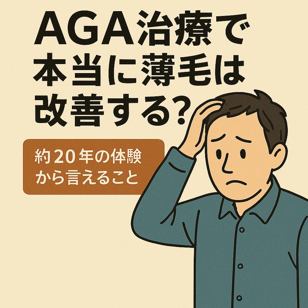 AGA治療で薄毛が改善した男性のビフォーアフター。約20年の治療経験に基づく実体験を紹介した記事のアイキャッチ画像