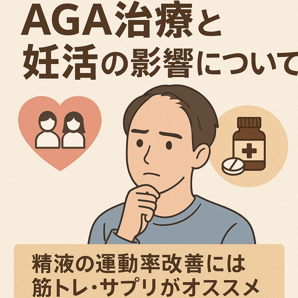 AGA治療中に妊活を考える若い男性が、サプリのボトルを見つめながら悩んでいる様子。フィナステリドやミノキシジルの影響に不安を抱える姿。