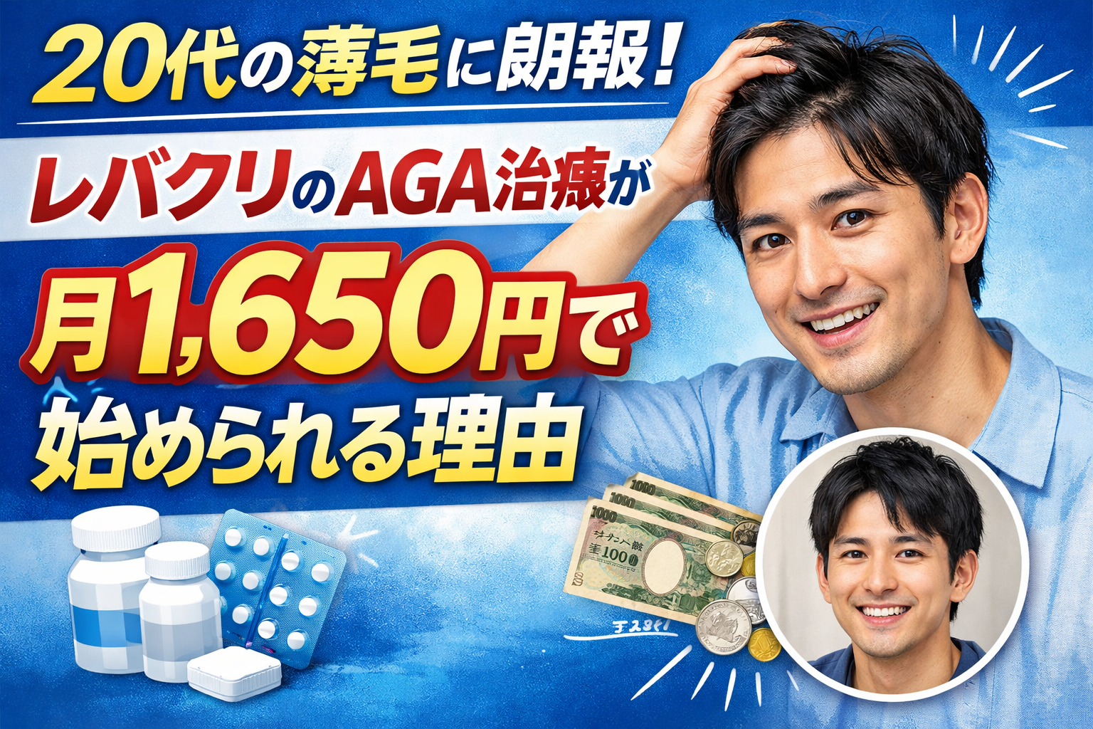 【20代の薄毛に朗報】レバクリのAGA治療が月1,650円で始められる理由を元患者が解説