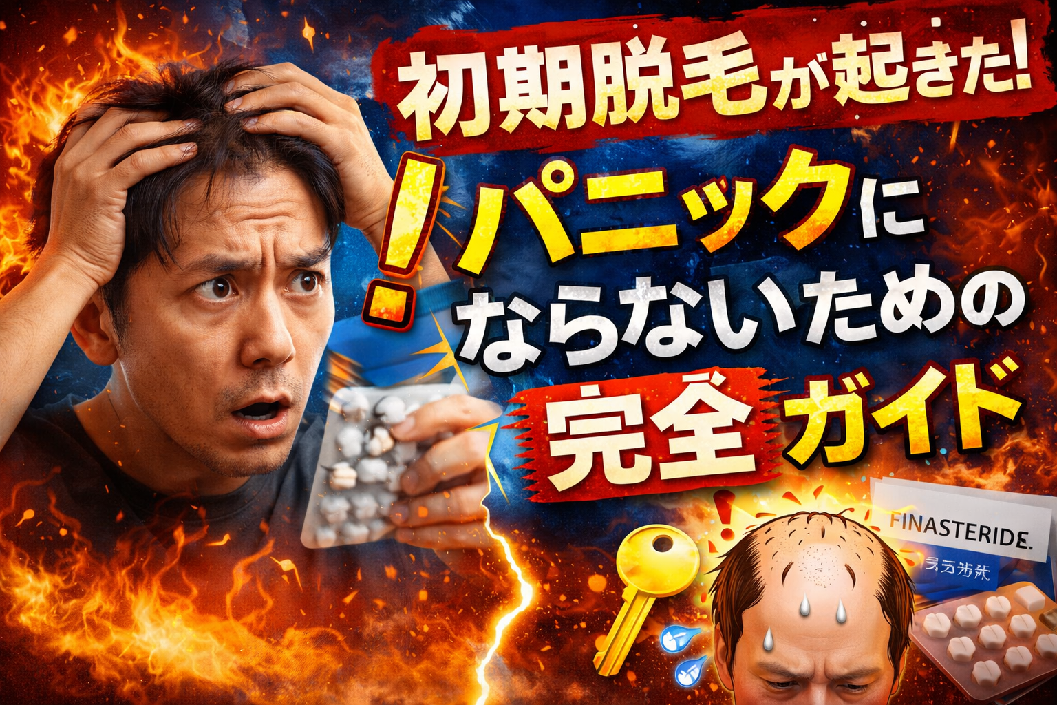 AGA治療を始めて1〜2ヶ月後、突然抜け毛が増えて「やばい、悪化した！」とパニックになった経験がある方は多いと思います。 私も最初の治療開始から約6週間後、洗髪のたびに大量の抜け毛を見て本気で怖くなりました。「薬が合わないんじゃないか」「むしろ薄毛が進んでいるんじゃないか」と不安で医師に連絡したことを今でも覚えています。 でも安心してください。これは「初期脱毛」と呼ばれる正常な反応で、多くの場合は治療がうまく効き始めているサインです。この記事では初期脱毛の仕組み・期間・対処法を徹底的に解説します。