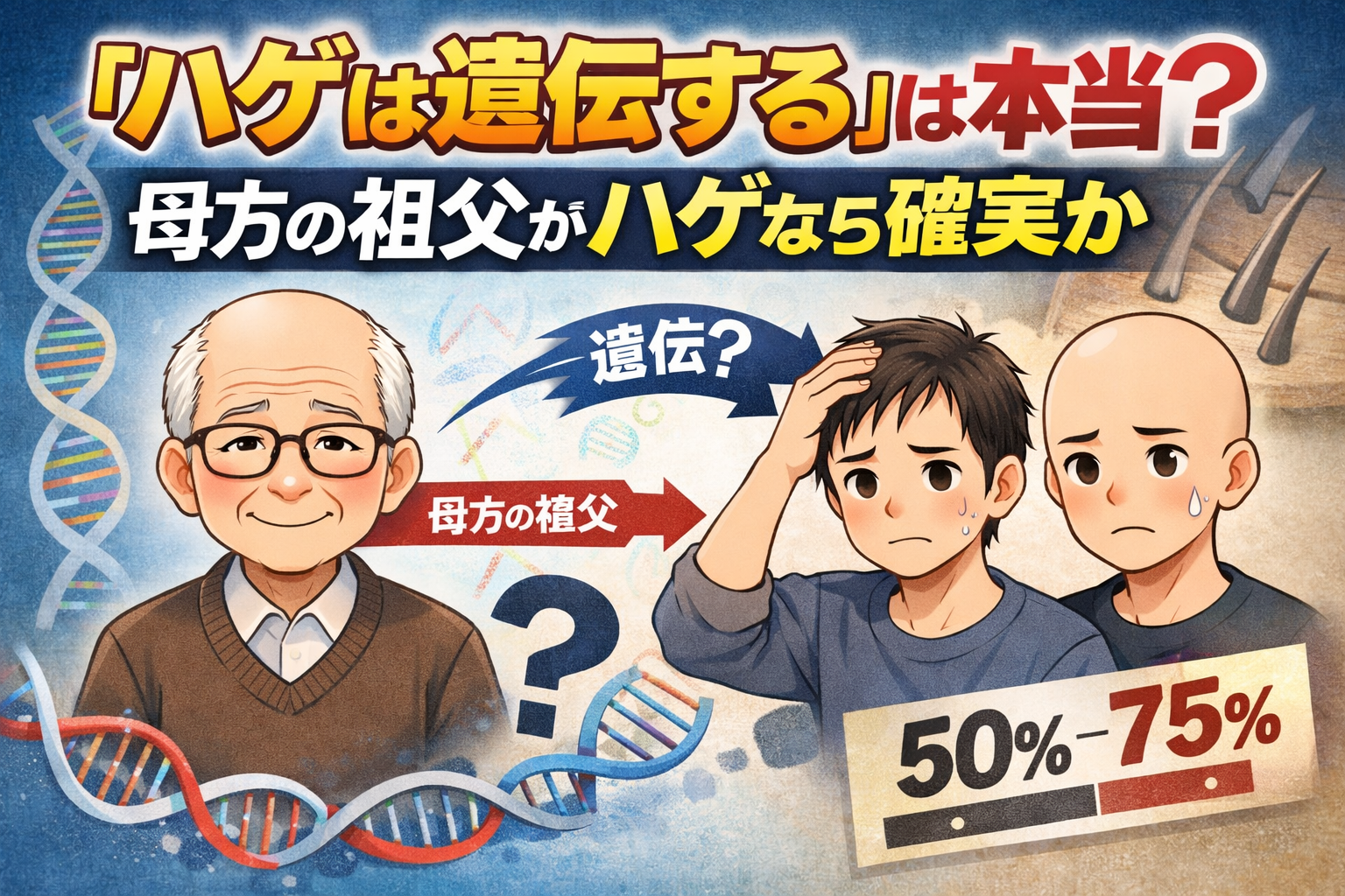 「ハゲは遺伝する」は本当？母方の祖父がハゲなら確実か
