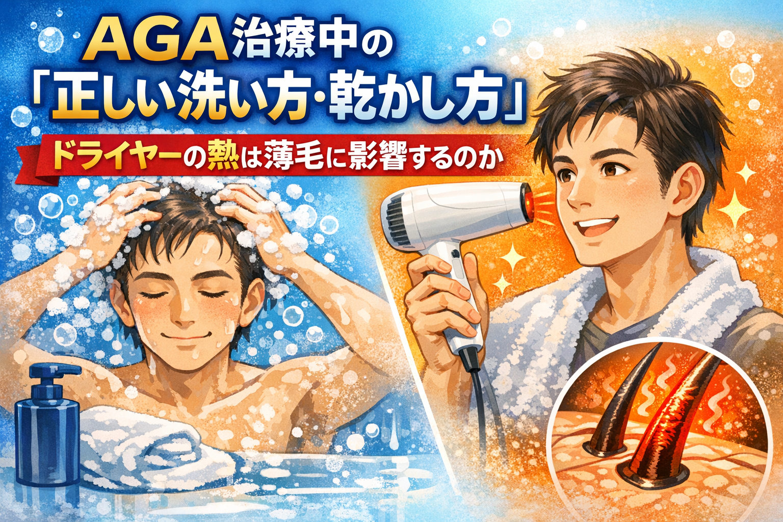 AGA治療中の「正しい洗い方・乾かし方」｜ドライヤーの熱は薄毛に影響するのか