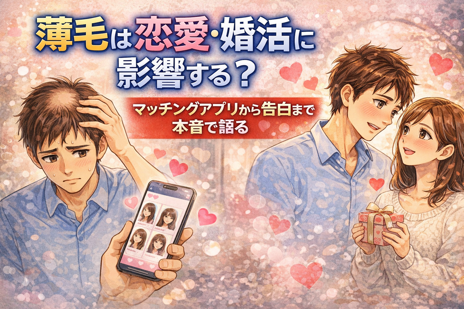 薄毛は恋愛・婚活に影響する？マッチングアプリから告白まで本音で語る